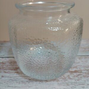 Unique Clear Glass, Hammered Look Round Jar/Vase